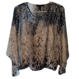 Alfani flowy Top With Sheer Overlay And Flutter Sleeves Paint Splatter‎ Design